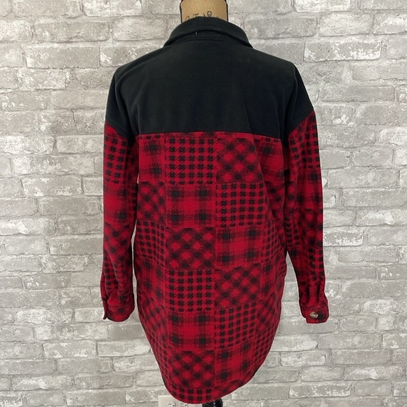 Maurices Red Patchwork Fleece Shacket - Picture 6 of 9